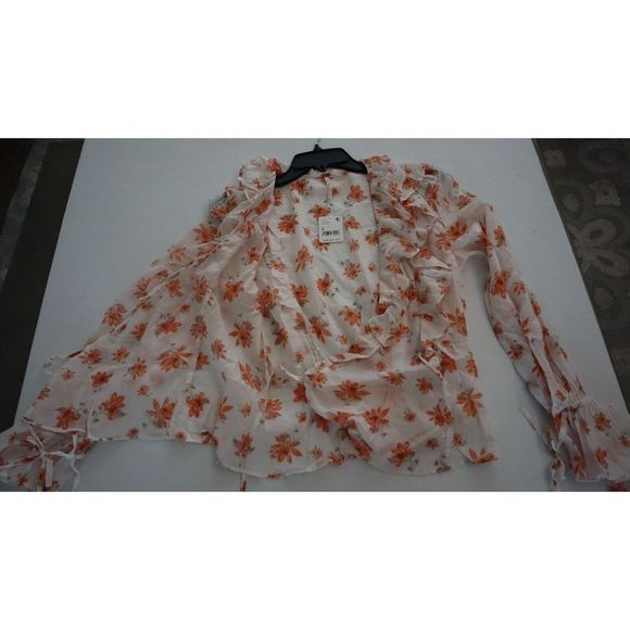 Free People Women's Sz S Ivory Combo Floral Printed Amanda Ruffle Top $98+ - Picture 8 of 11